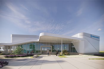 Rendering image of the front entry of the Wichita Clinic.