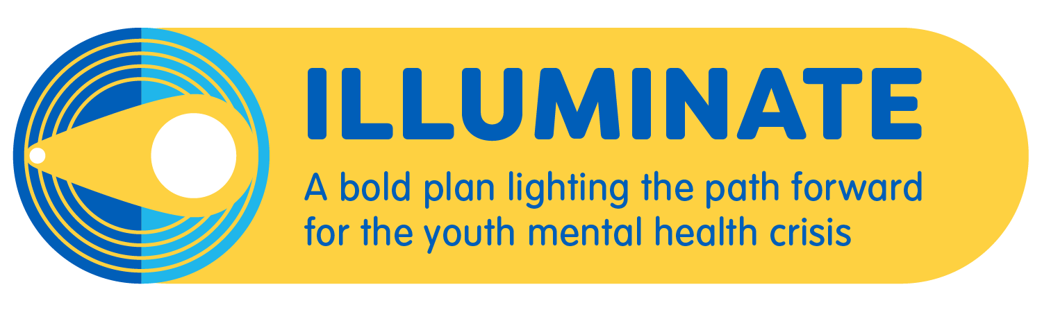 Illuminate logo. Words read: Illuminate, a bold plan lighting the path forward for the youth mental health crisis.