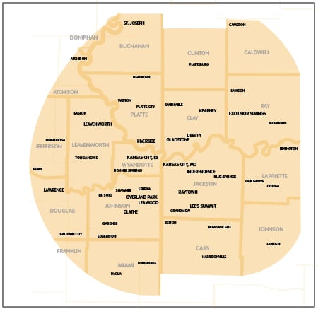 Home Care service area map at Children's Mercy.