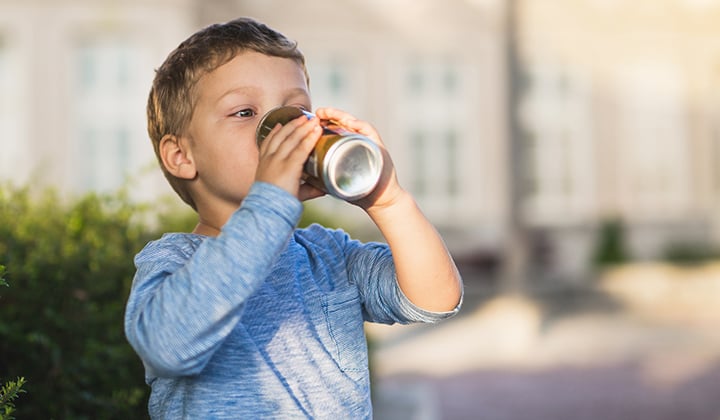 Children up to age 5 should drink milk, water and 100% juice
